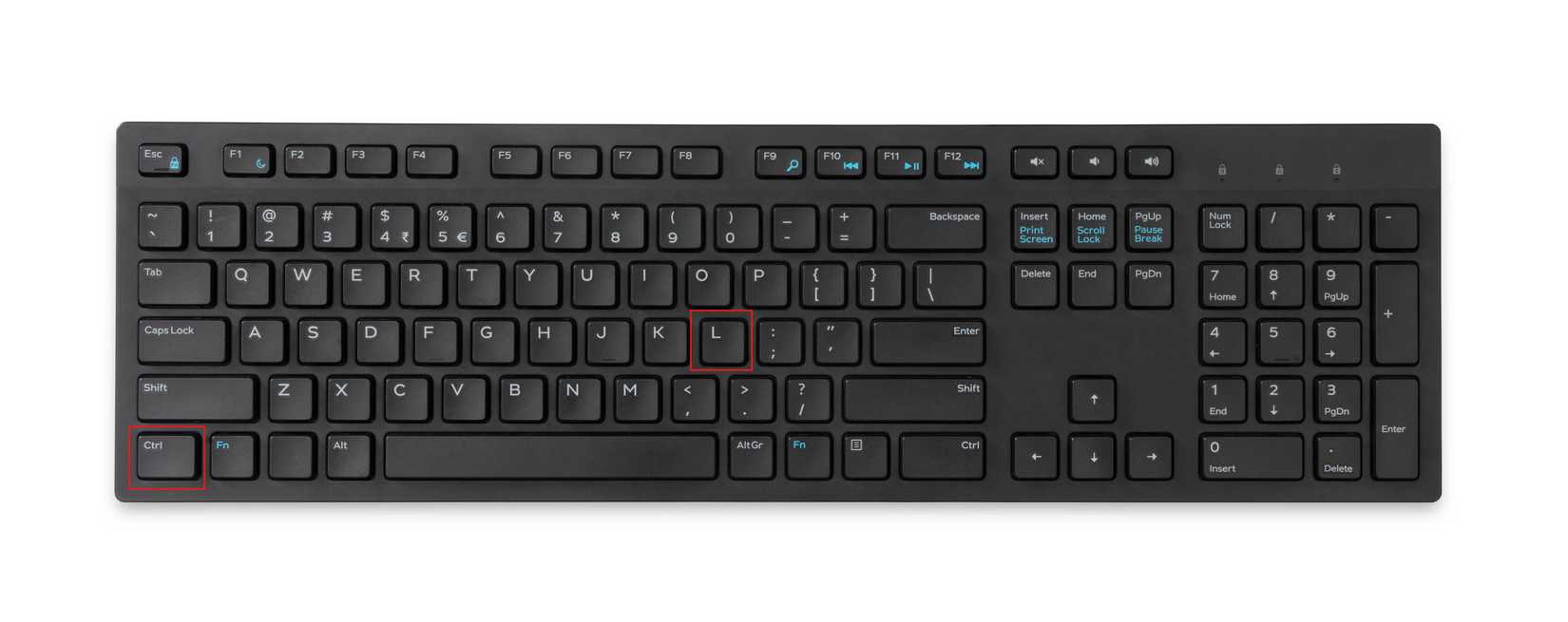 Keyboard highlighting the Ctrl and L shortcut keys.