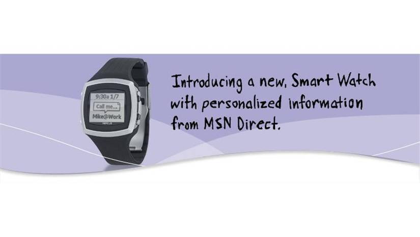 A banner used by Microsoft to advertise their SPOT smartwatch, which relied on MSN Direct.
