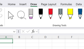The Excel ribbon, with the Draw tab opened.