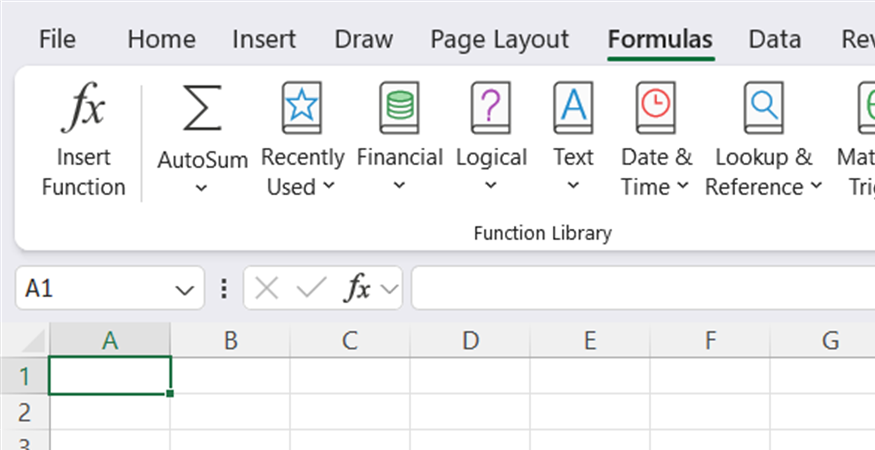 The Excel ribbon, with the Formulas tab opened.