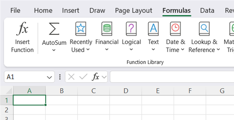 The Excel ribbon, with the Formulas tab opened.