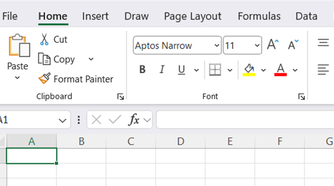 The Excel ribbon, with the Home tab opened.