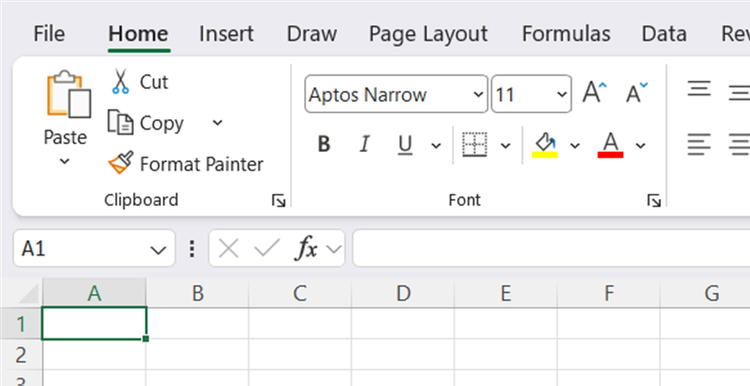 The Excel ribbon, with the Home tab opened.