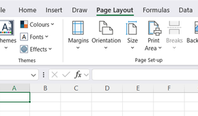 The Excel ribbon, with the Page Layout tab opened.