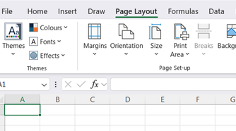 The Excel ribbon, with the Page Layout tab opened.