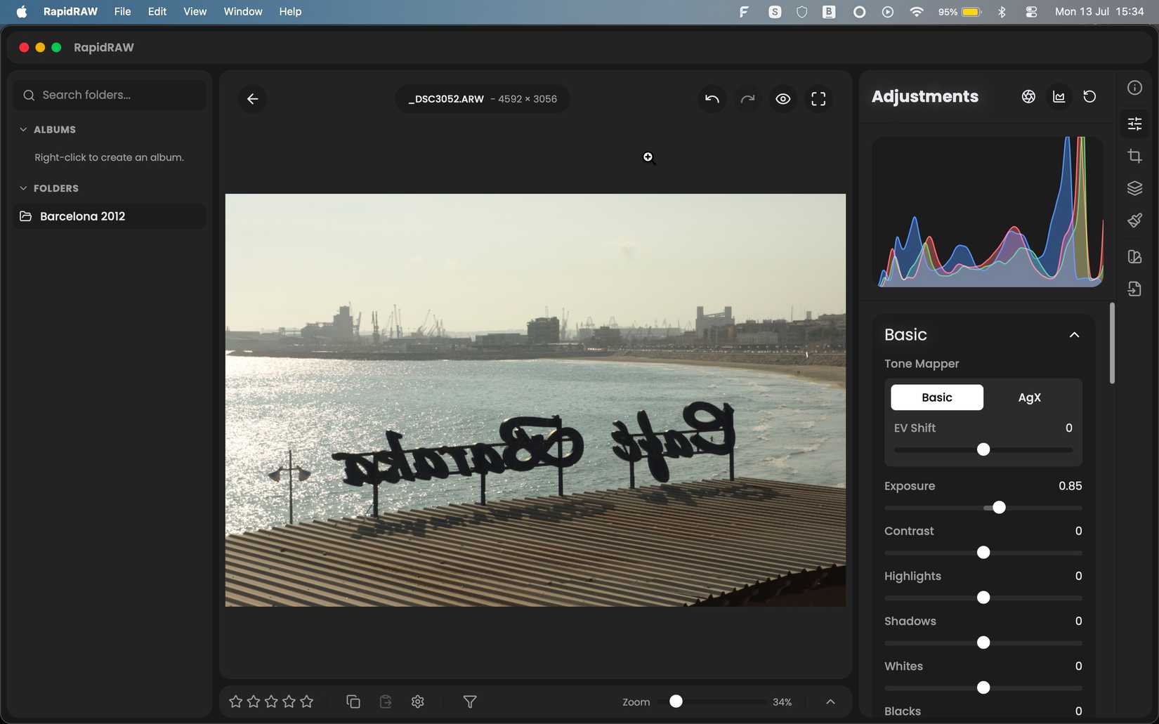 The RapidRAW editing screen.