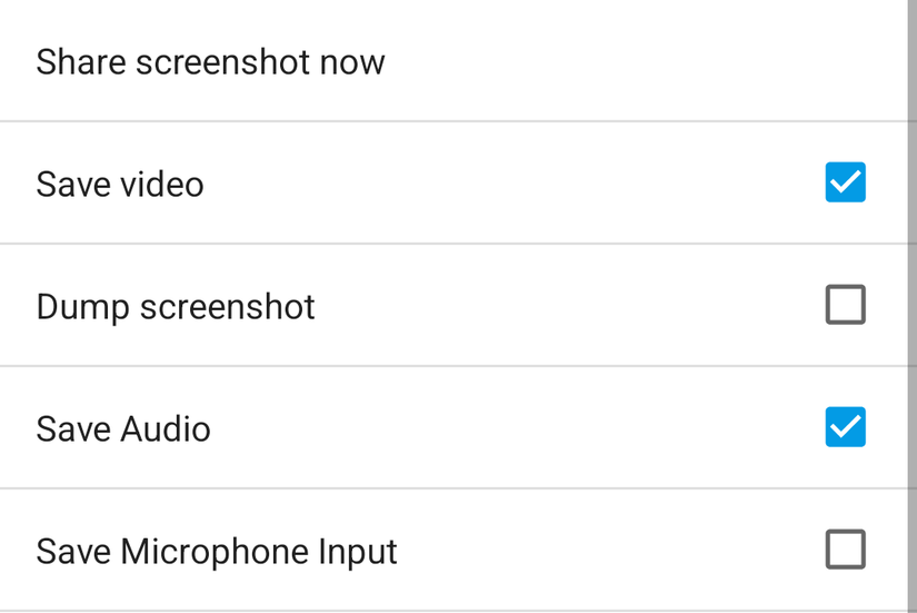 The Save video and audio options in Android Auto.