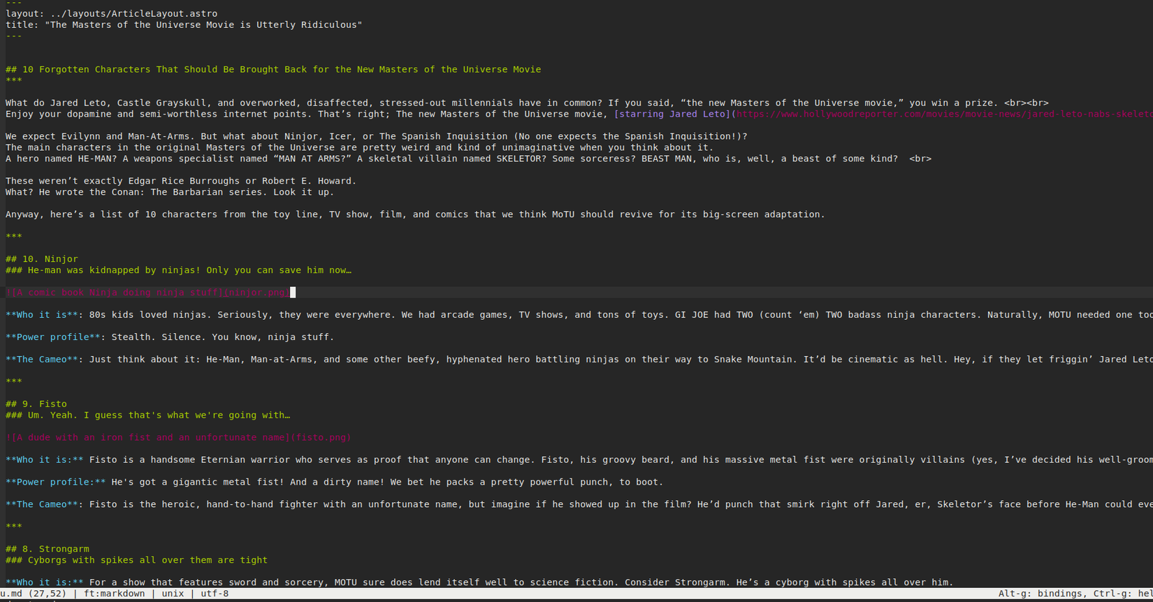 Source code for the Masters of the Universe web page using Markdown.
