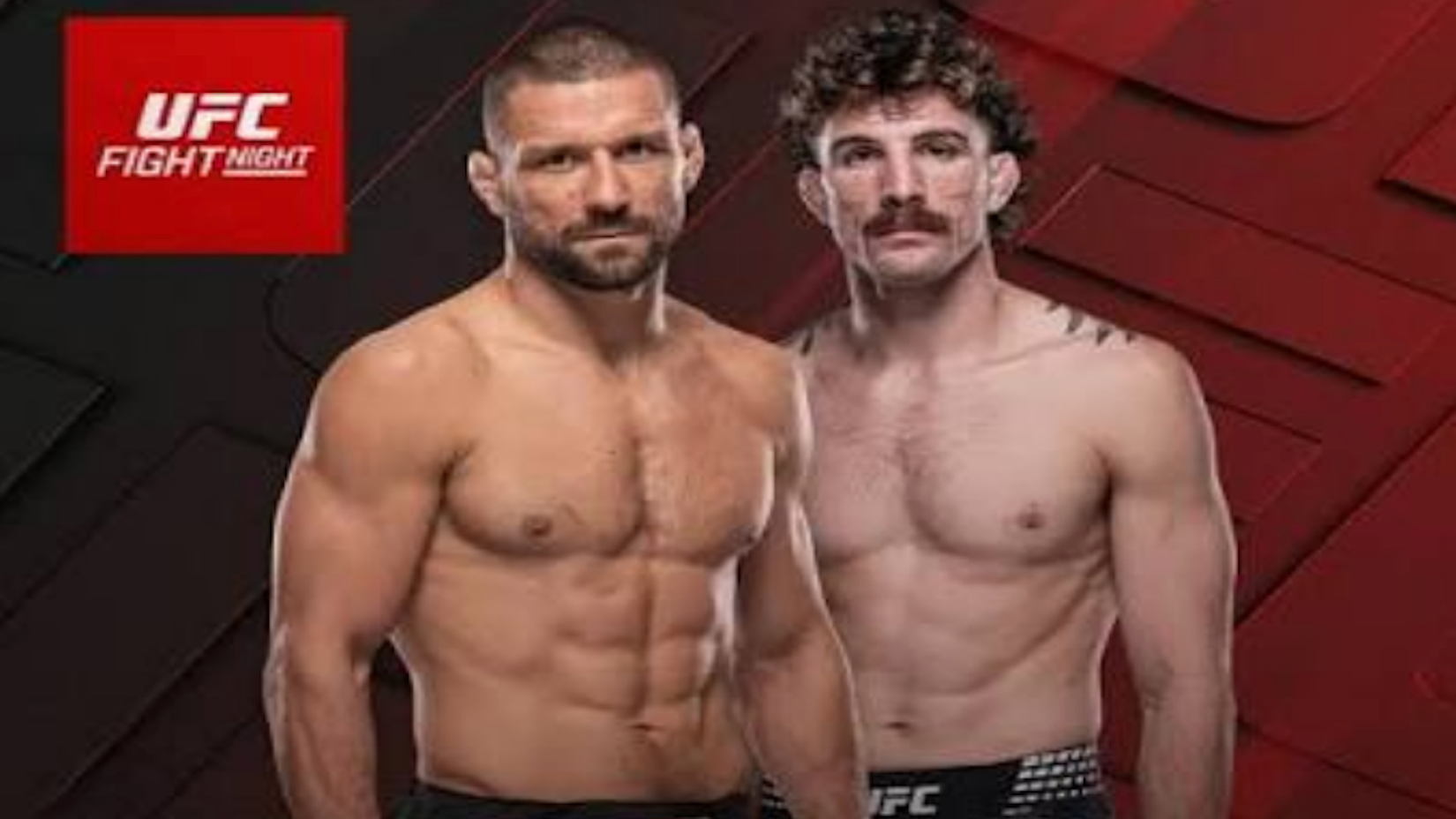 Two shirtless UFC fighters look at the camera.