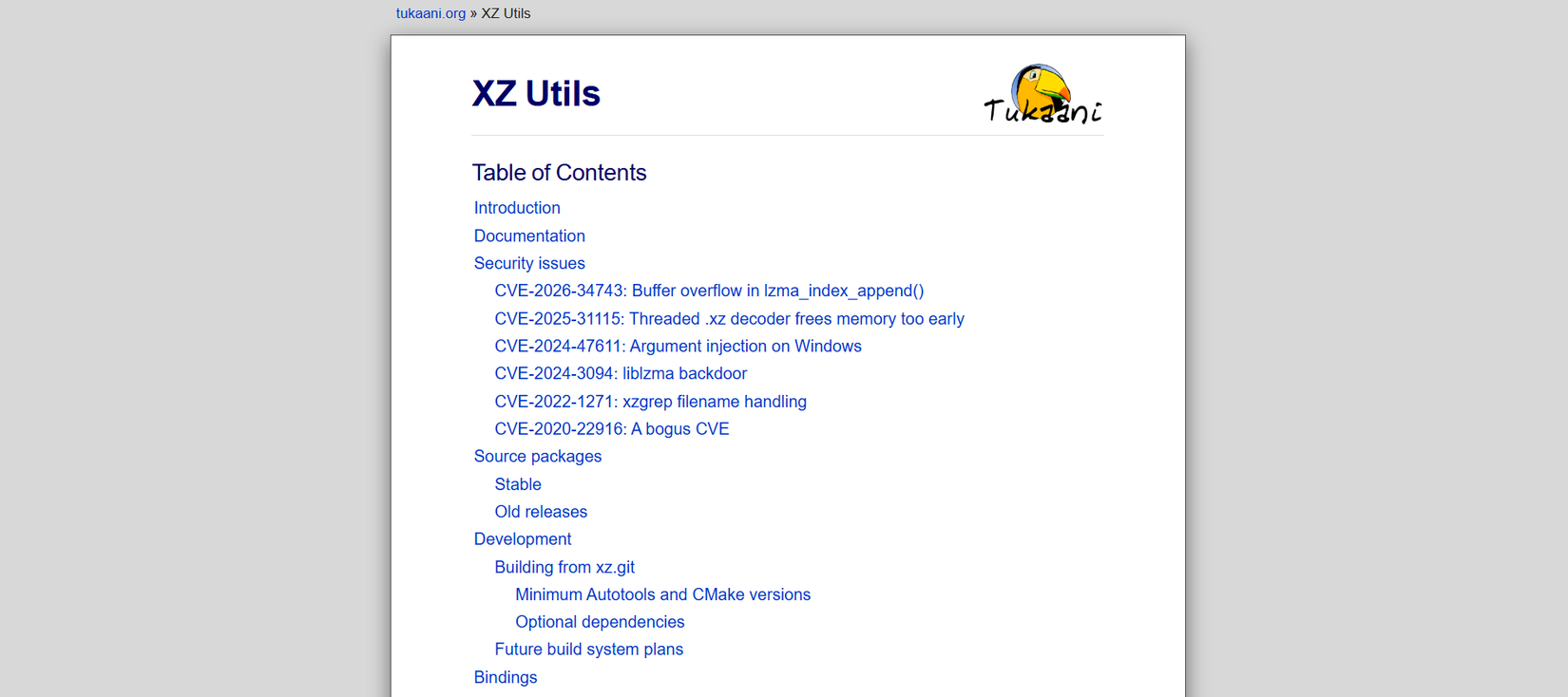 XZ Utils homepage.