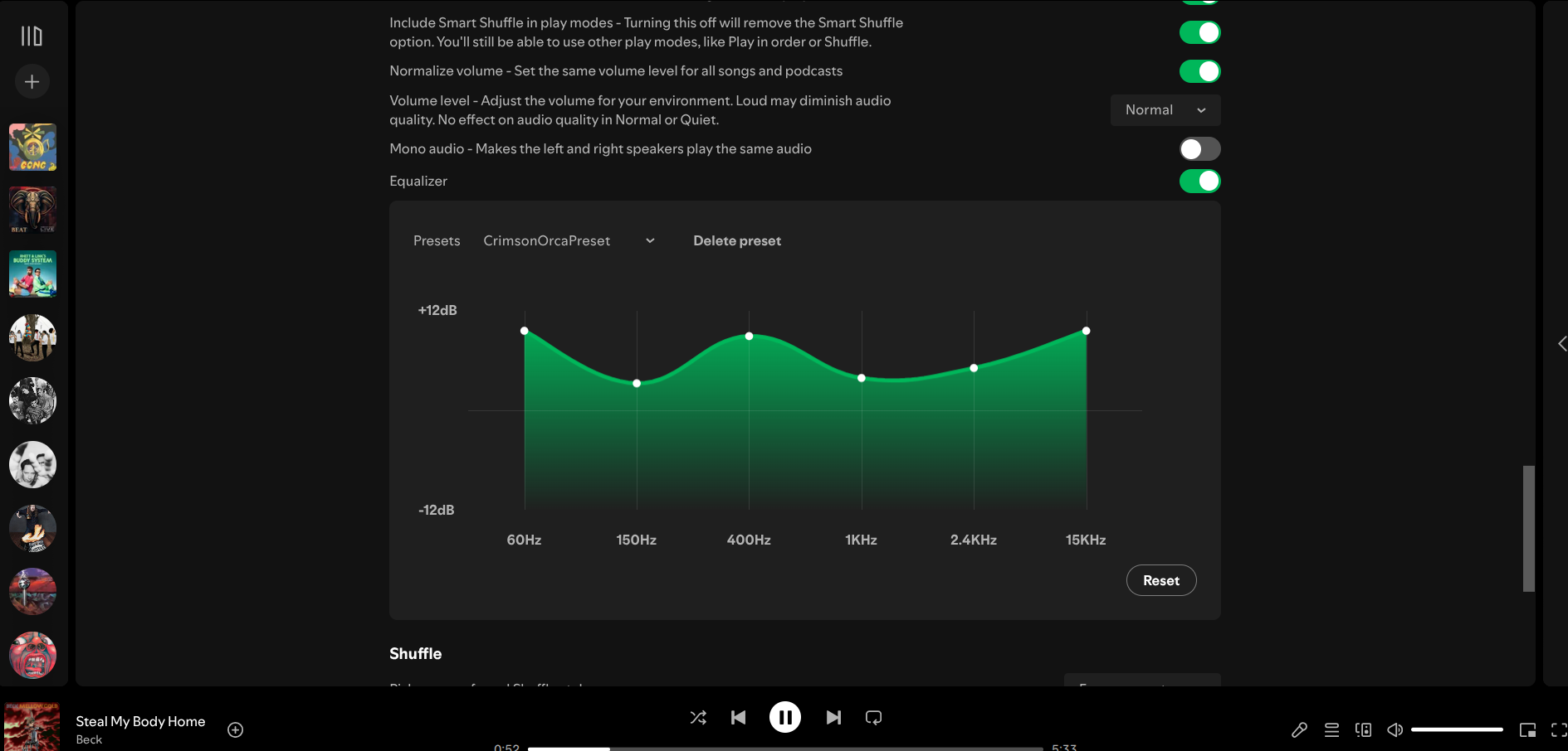 Finding the album page in Spotify with the right pane closed.