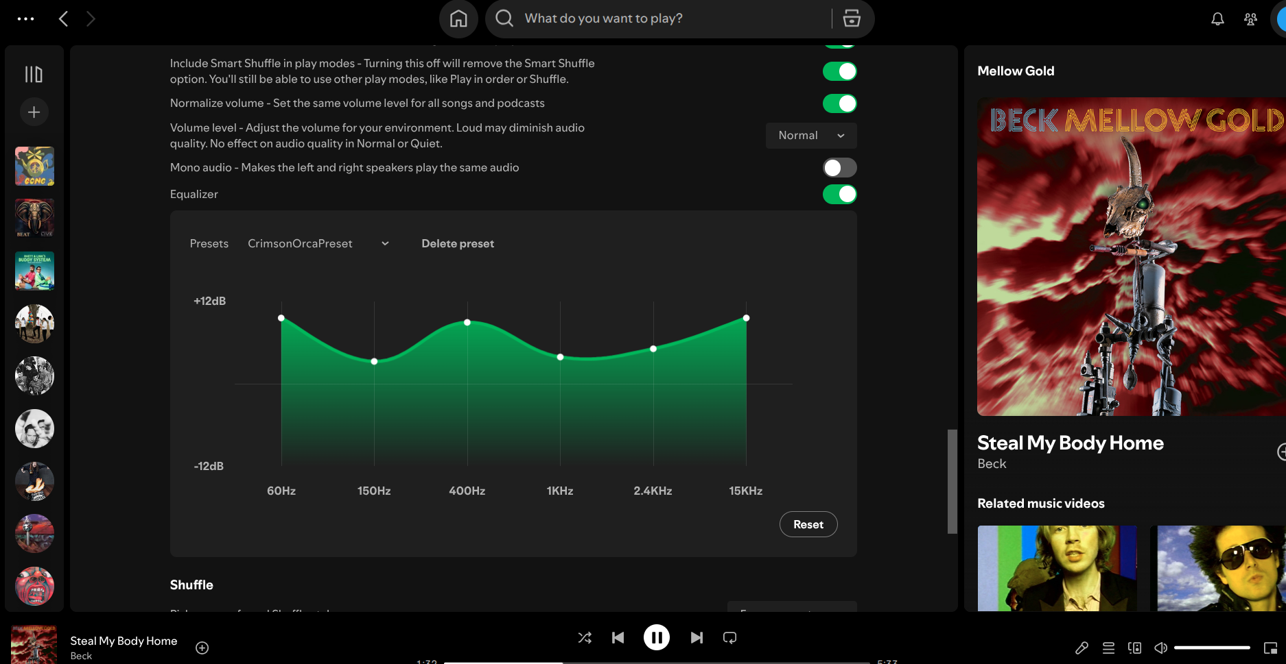 Finding an album page in Spotify with the right pane open.