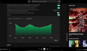Finding an album page in Spotify with the right pane open.
