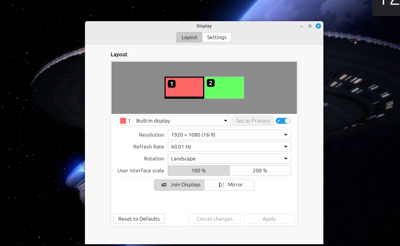 Adjusting monitor settings on the Linux desktop.