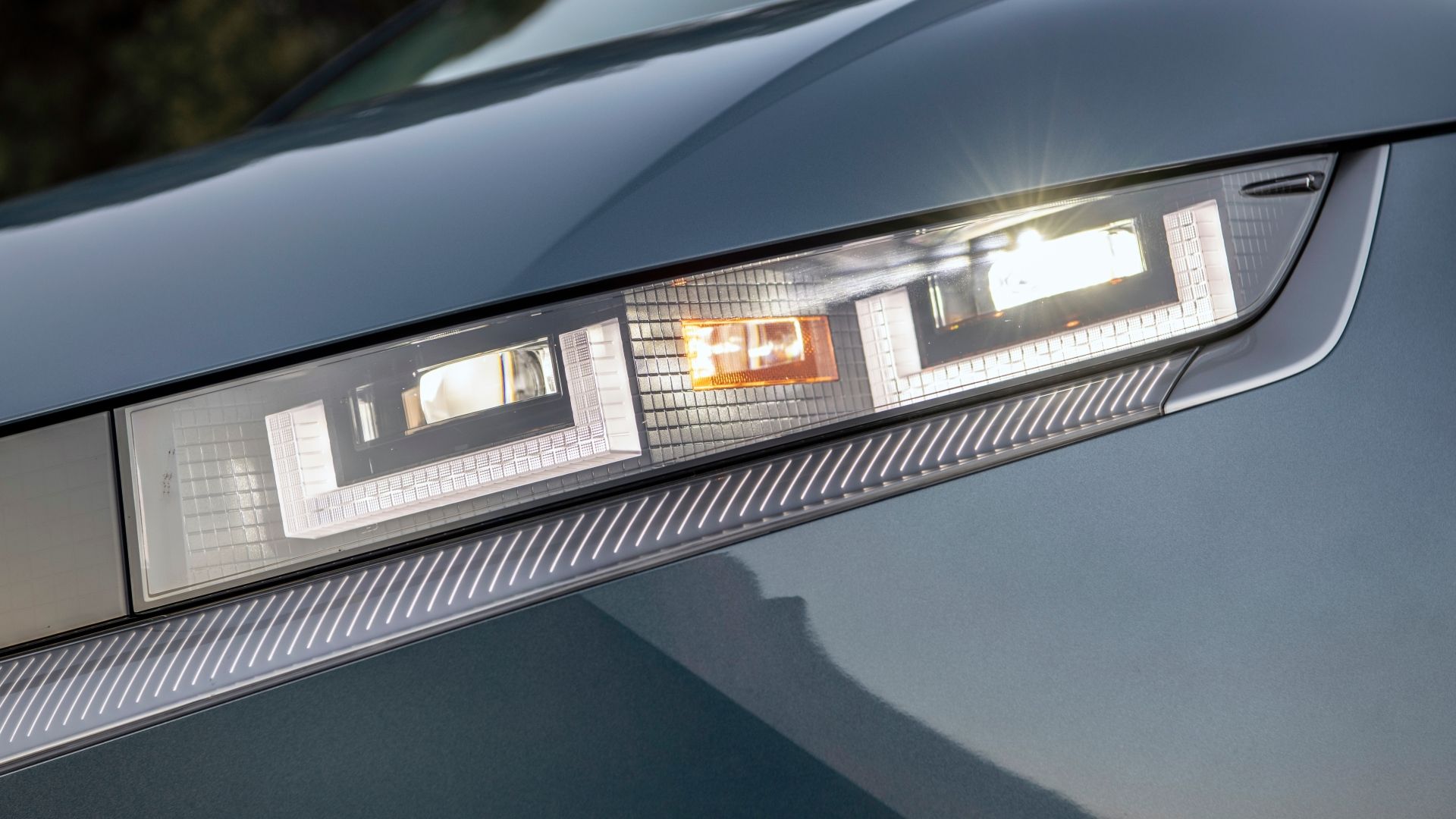 Close up of the headlight on a 2022 Hyundai Ioniq 5