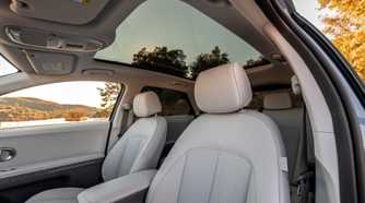 Shot of the front seats and glass roof in a 2022 Hyundai Ioniq 5
