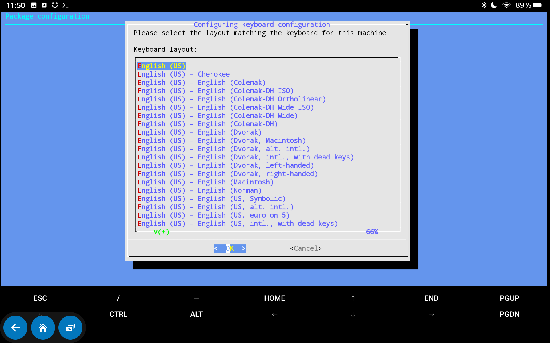 Configuring the keyboard for Debian Linux on a Fire Tablet.