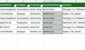 A CustomerClean column in an Excel table is copied.