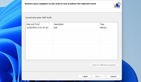 A list of restore points you can roll back to in System Restore.