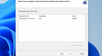 A list of restore points you can roll back to in System Restore.