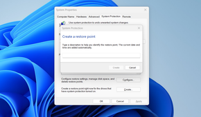 A prompt asking for the description to create a restore point on Windows.
