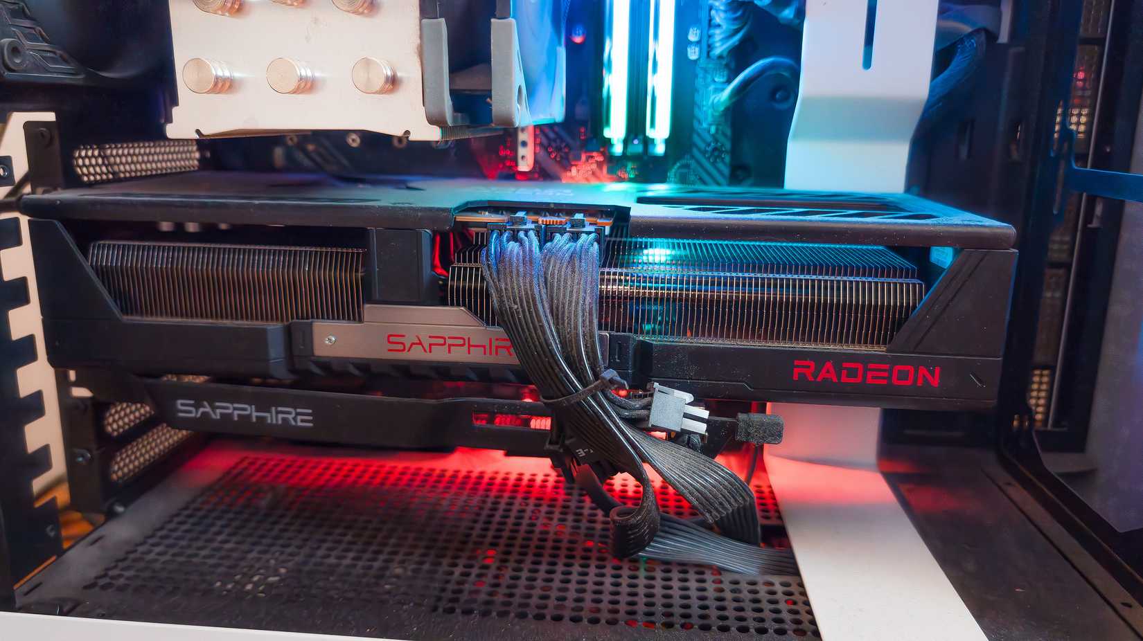 An AMD Radeon RX 9070 XT installed in a desktop PC.