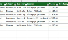 An OrderType column added to an Excel table.