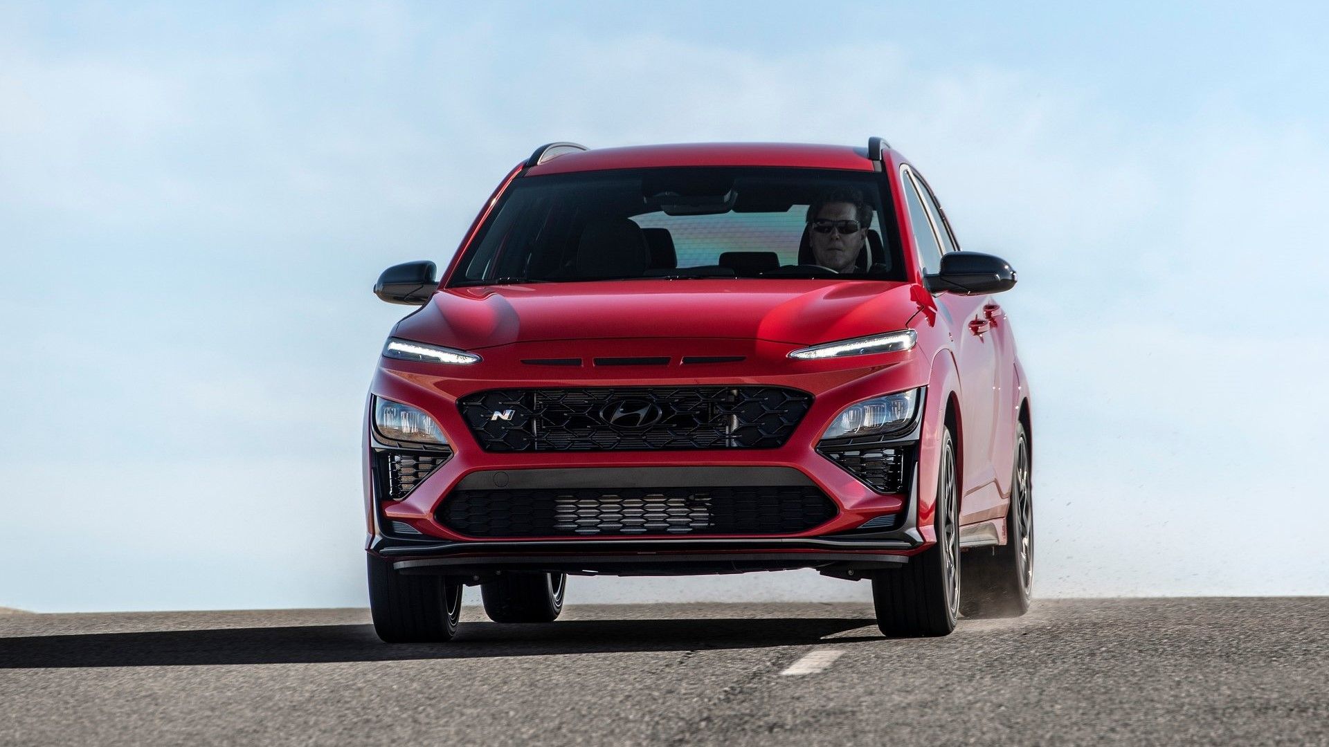 Front action shot of a 2022 Hyundai Kona N
