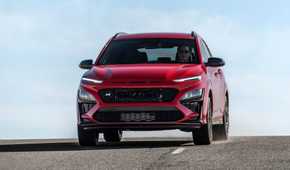Front action shot of a 2022 Hyundai Kona N