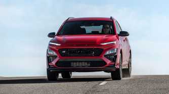 Front action shot of a 2022 Hyundai Kona N