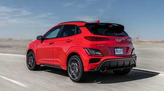 Rear 3/4 action shot of a 2022 Hyundai Kona N