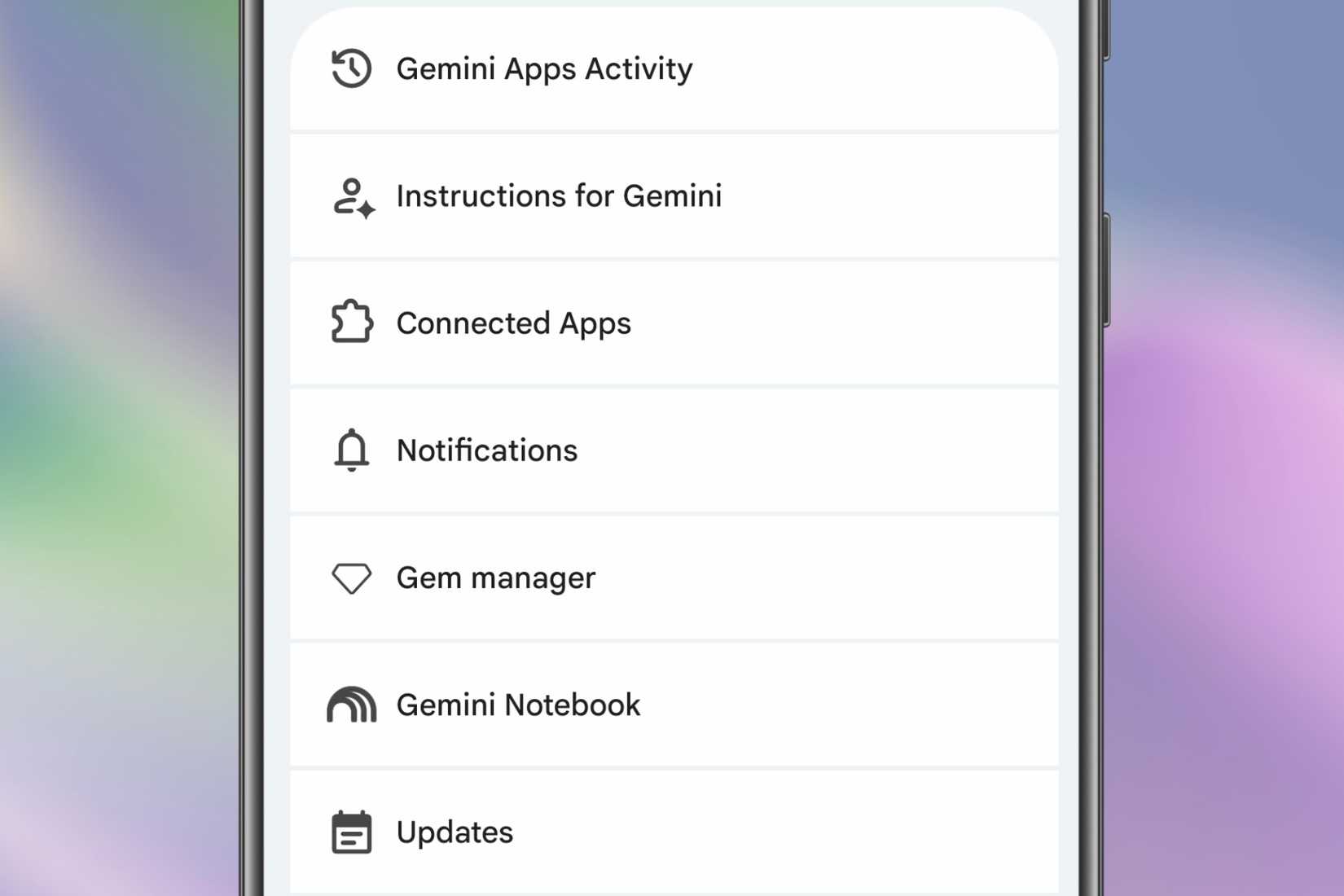 Connected Apps option in the Gemini app settings on an Android device.