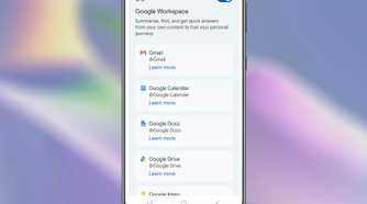 Google Workspace apps that work with Gemini Connected Apps on an Android device.