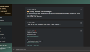 ntfy dashboard displaying different notifications of a subscribed topic.