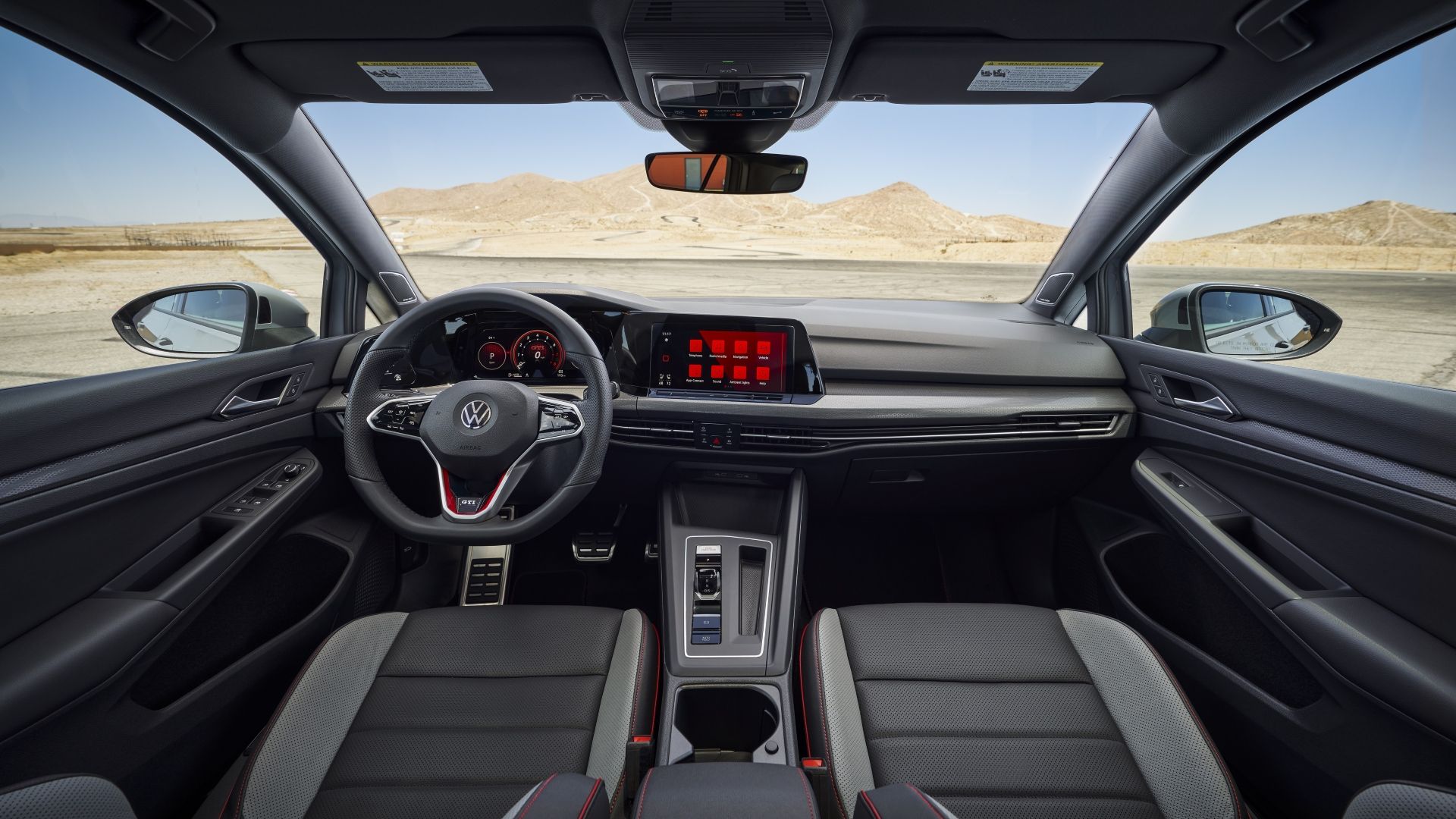 Interior shot of the dashboard in a 2022 Volkswagen Golf GTI