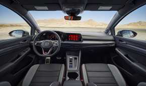 Interior shot of the dashboard in a 2022 Volkswagen Golf GTI