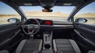 Interior shot of the dashboard in a 2022 Volkswagen Golf GTI