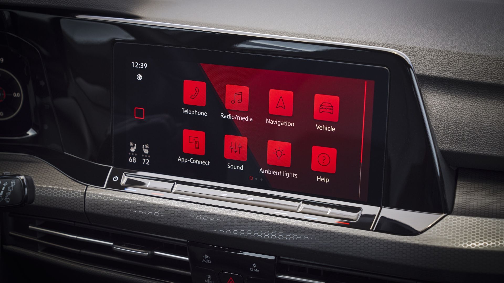 Close up of the infotainment screen in a 2022 Volkswagen Golf GTI