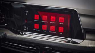 Close up of the infotainment screen in a 2022 Volkswagen Golf GTI