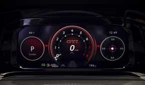 Close up of the digital gauge cluster in a 2022 Volkswagen Golf GTI