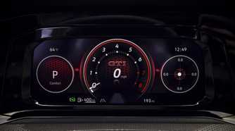 Close up of the digital gauge cluster in a 2022 Volkswagen Golf GTI