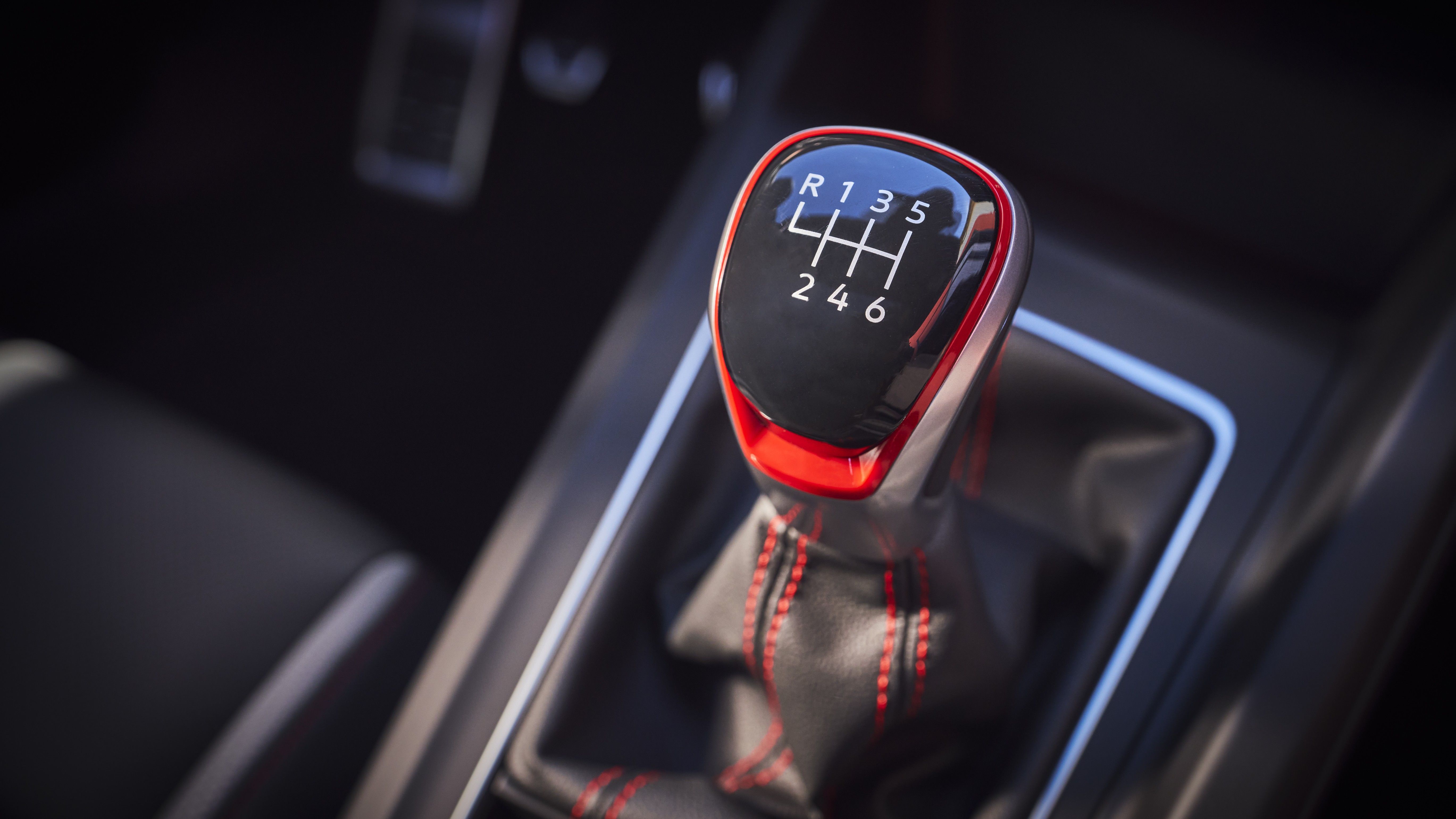 Close up of the manual shifter in a 2022 Volkswagen Golf GTI