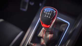Close up of the manual shifter in a 2022 Volkswagen Golf GTI