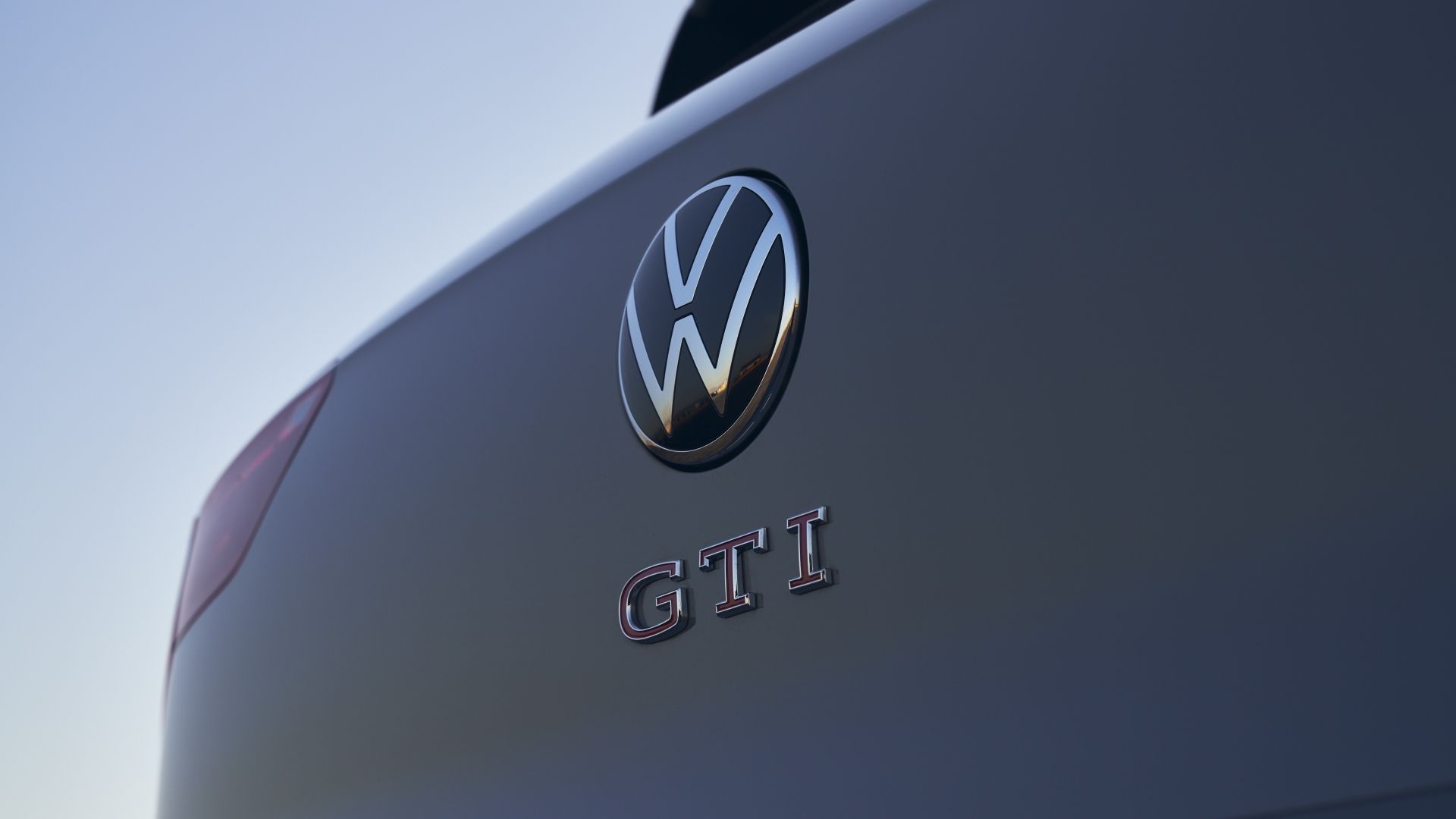 Close up of the rear badge on a 2022 Volkswagen Golf GTI