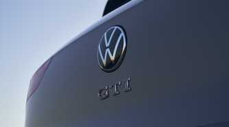 Close up of the rear badge on a 2022 Volkswagen Golf GTI