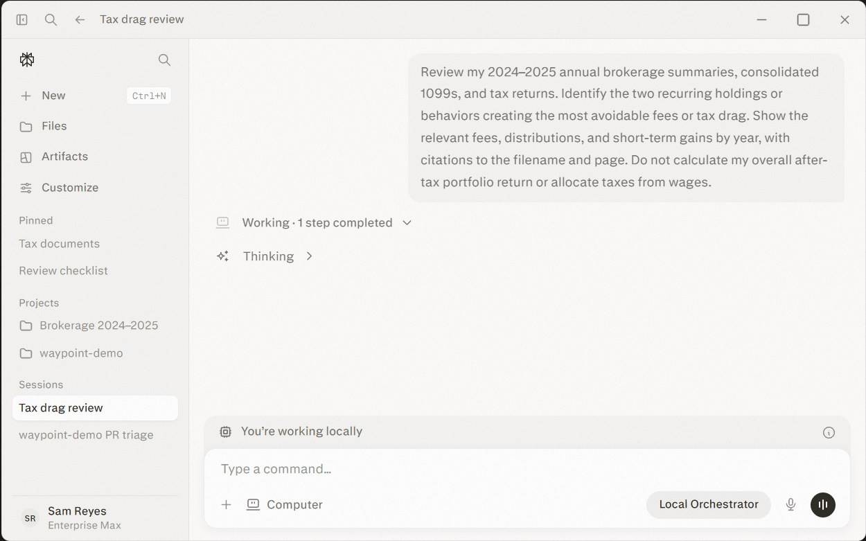 Capture d'écran de Portable Computer analysant un document fiscal en local