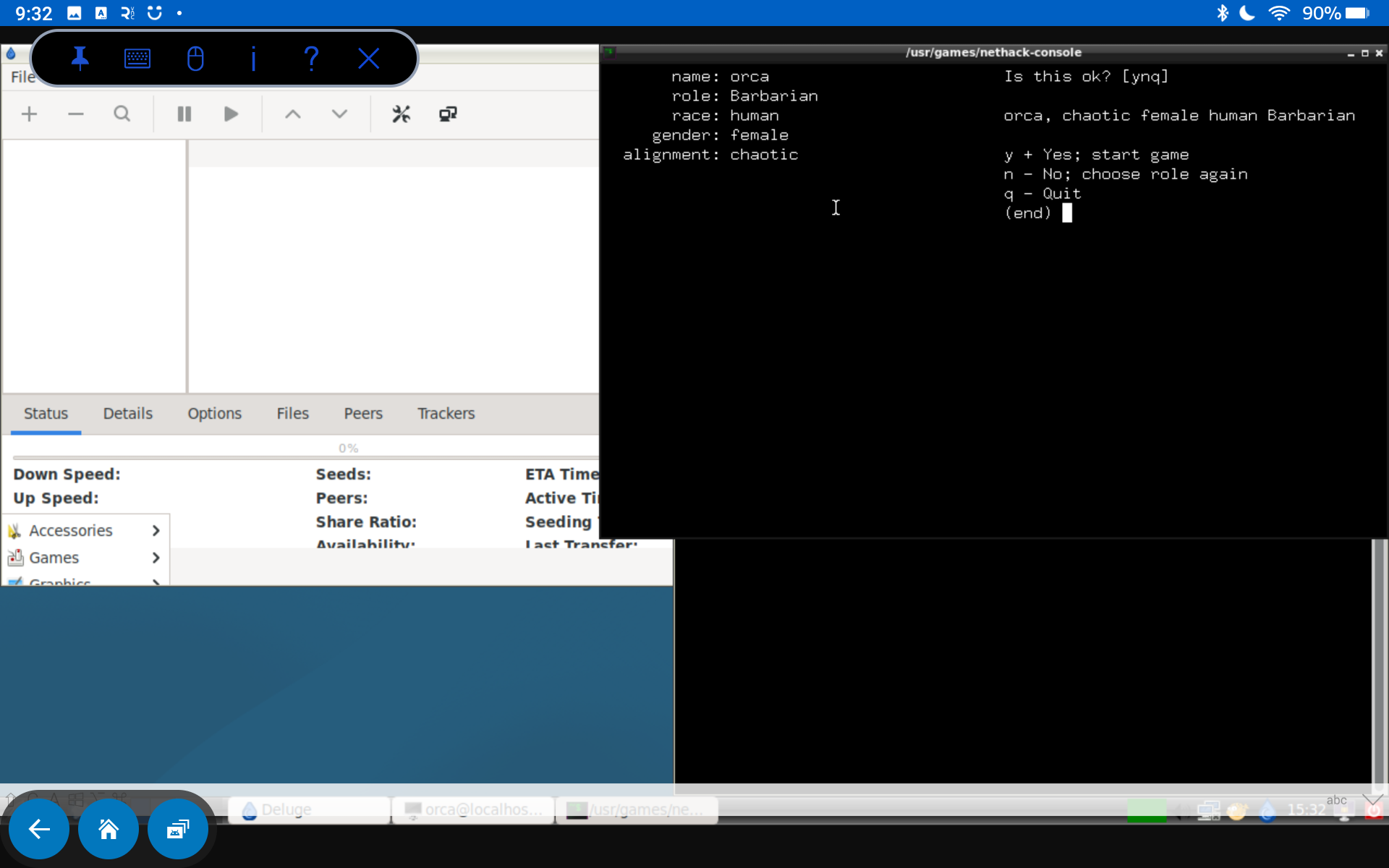 Playing Net Hack on Debian on a Fire Tablet.