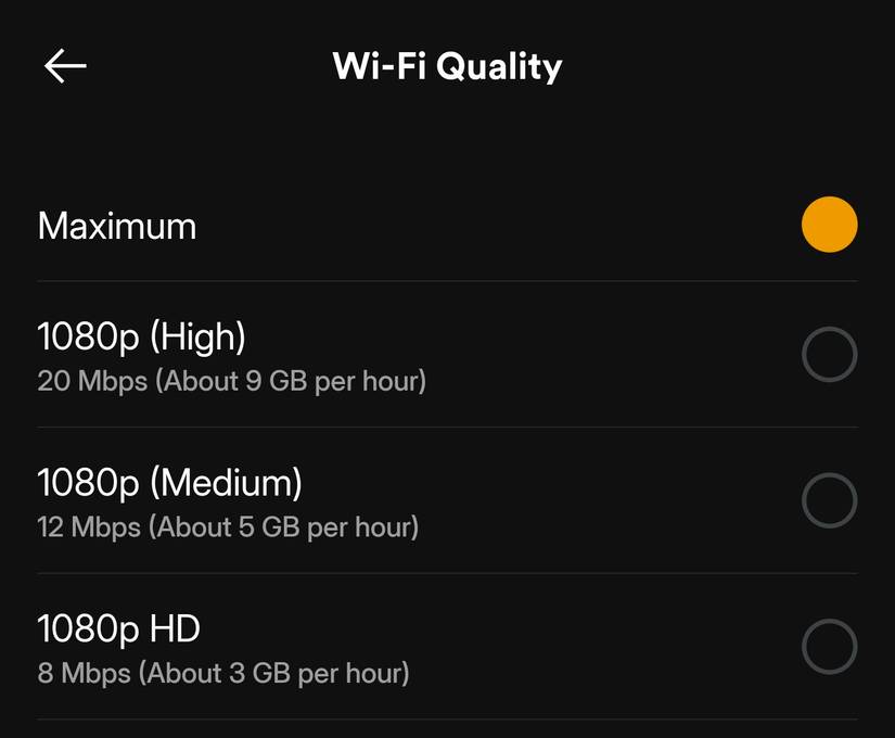 Plex app qualiy presets