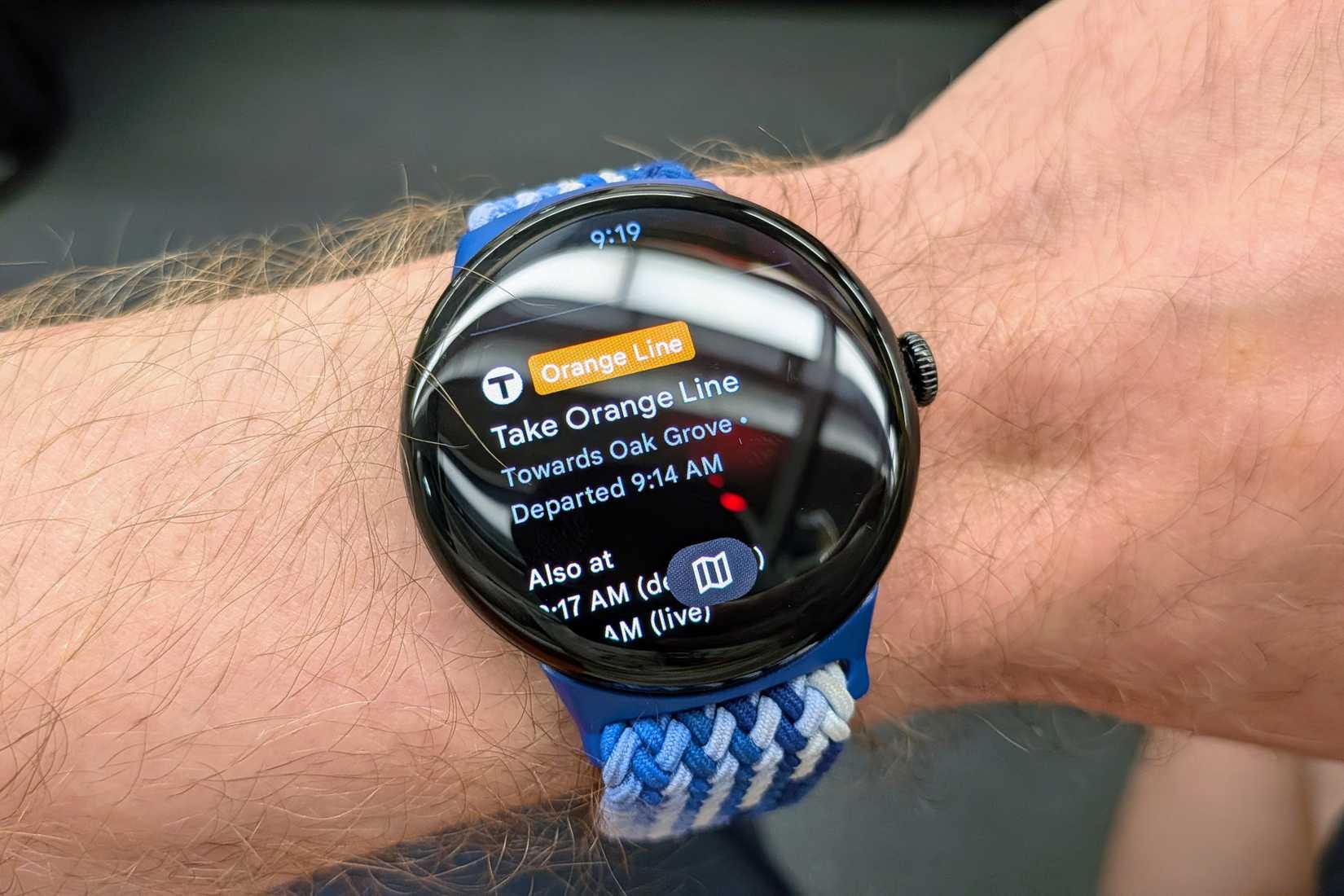 Public transit directions in Google Maps on Pixel Watch