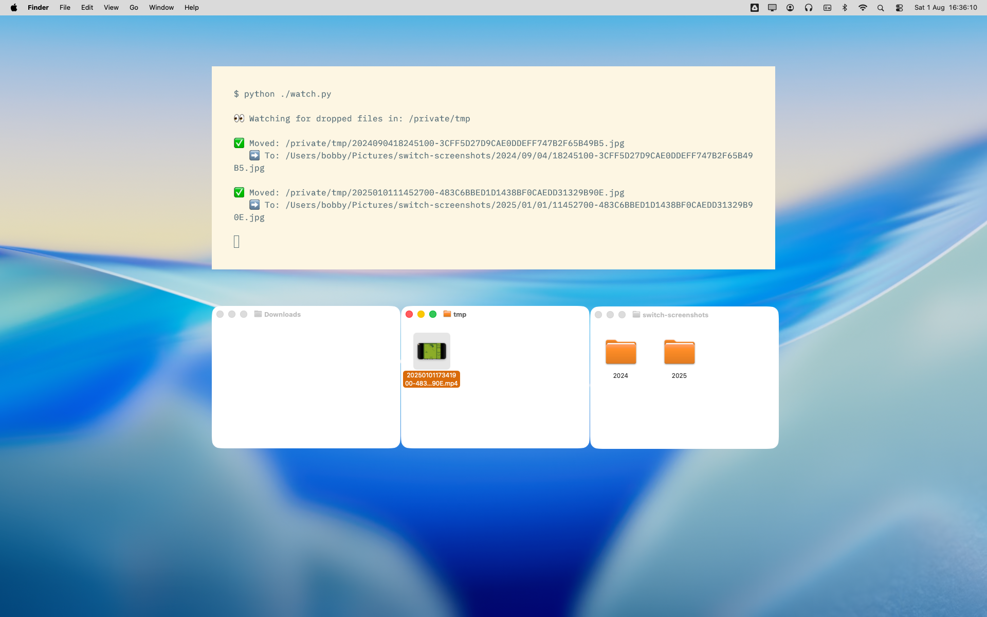 This Python drop folder automatically organizes every file I download